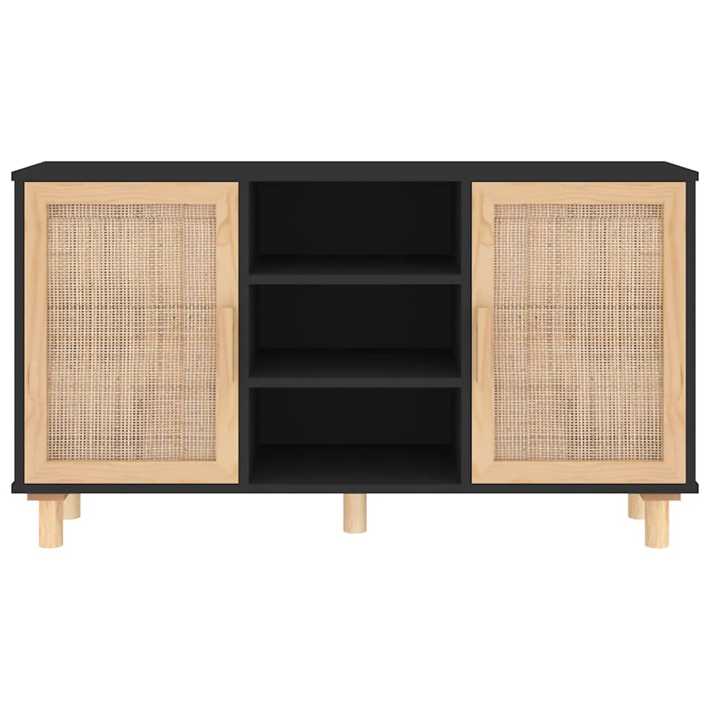 skænk 105x30x60 cm massivt fyrretræ og naturlig rattan sort