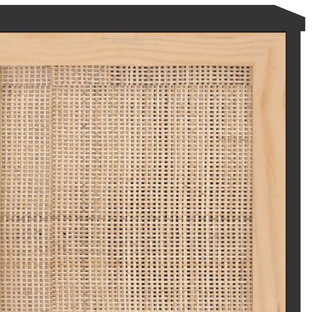 skænk 105x30x60 cm massivt fyrretræ og naturlig rattan sort