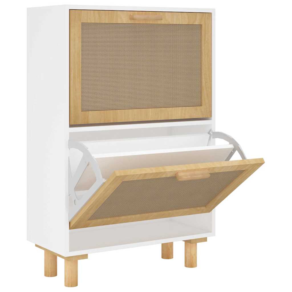 skoskab 52x25x80 cm konstrueret træ og naturlig rattan hvid