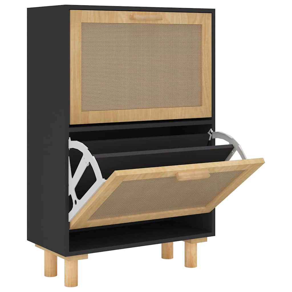 skoskab 52x25x80 cm konstrueret træ og naturlig rattan