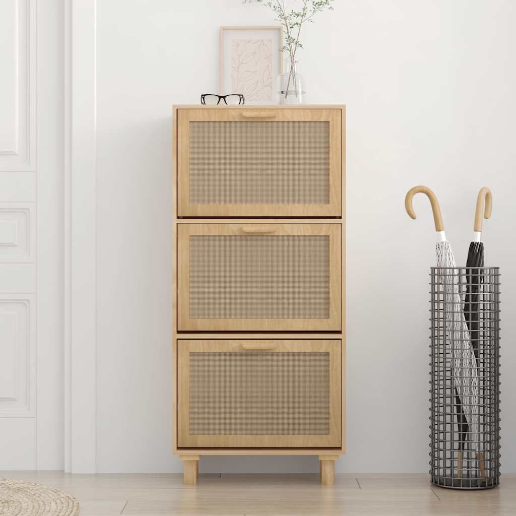 skoskab 52x25x115 cm konstrueret træ og naturlig rattan brun