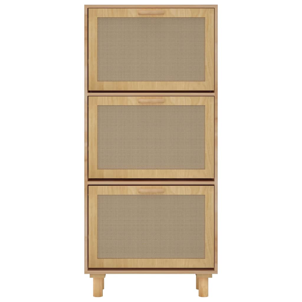 skoskab 52x25x115 cm konstrueret træ og naturlig rattan brun