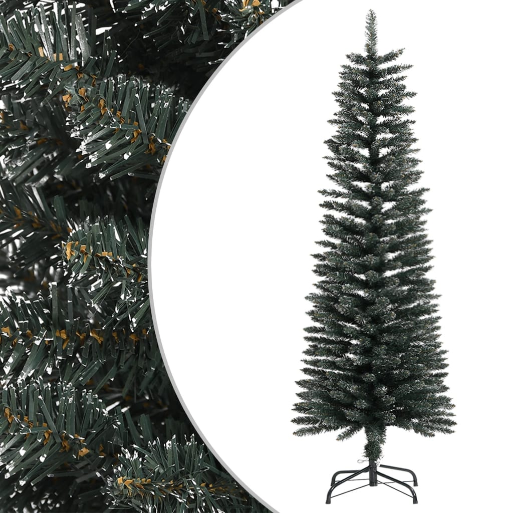 kunstigt smalt juletræ med juletræsfod 120 cm PVC grøn