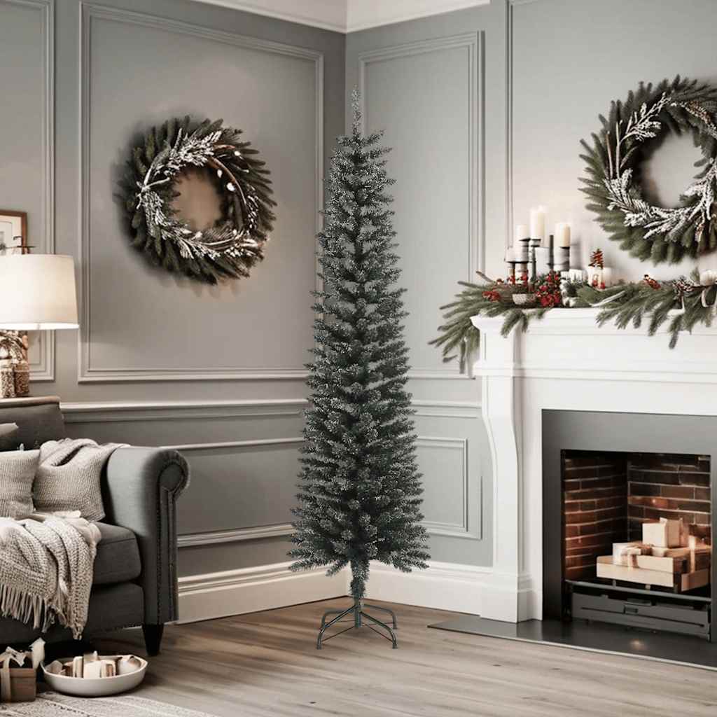 kunstigt smalt juletræ med juletræsfod 180 cm PVC grøn