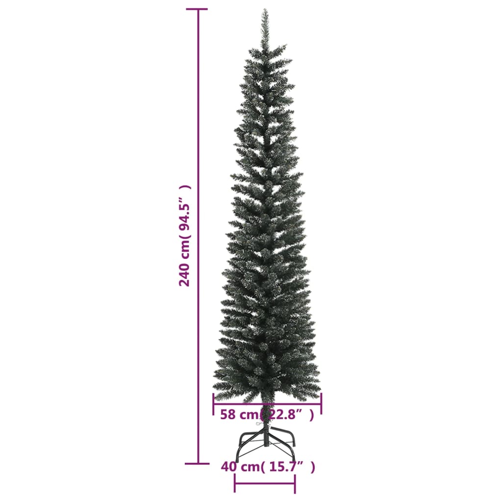 kunstigt smalt juletræ med juletræsfod 240 cm PVC grøn