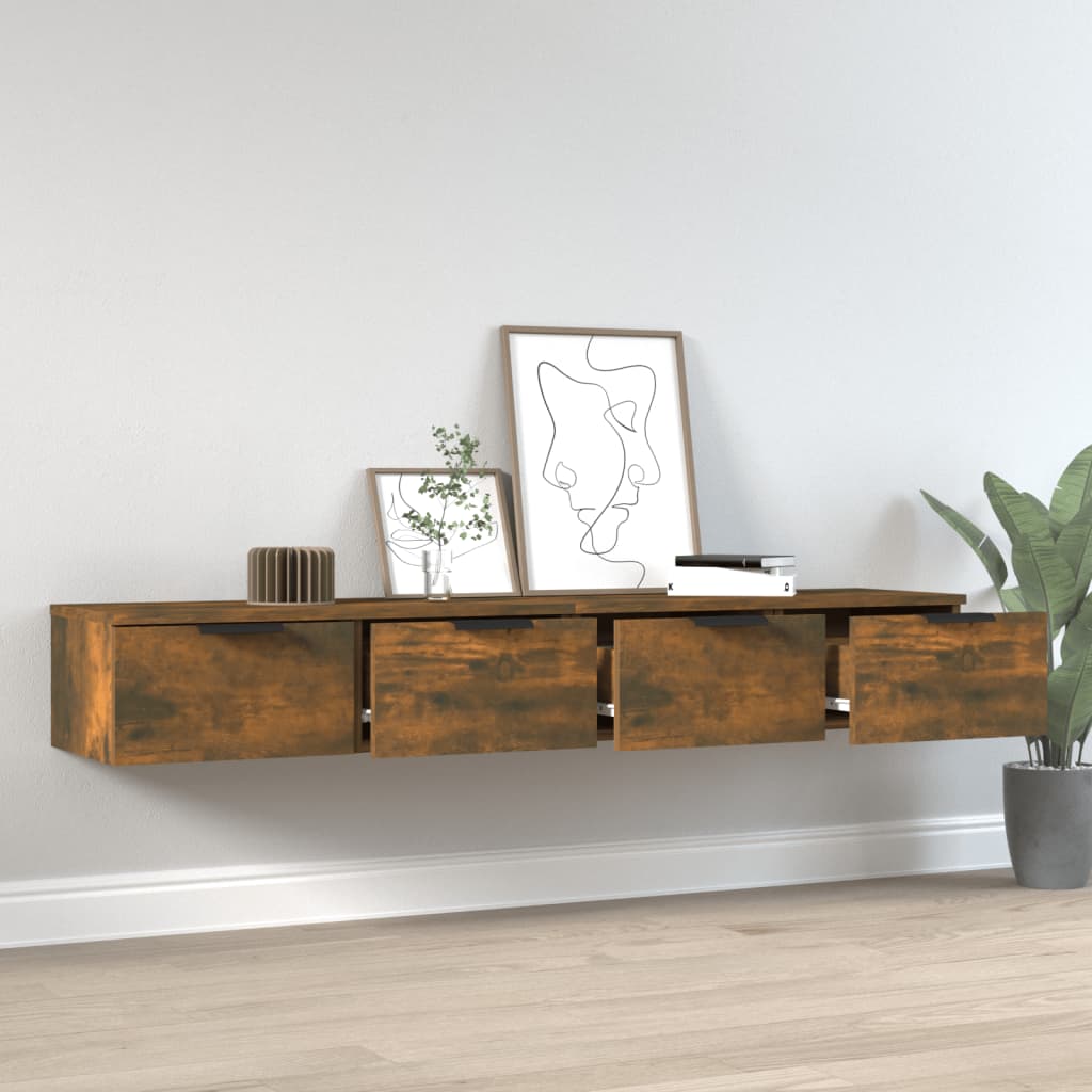 vægskabe 2 stk. 68x30x20 cm konstrueret træ røget egetræsfarve