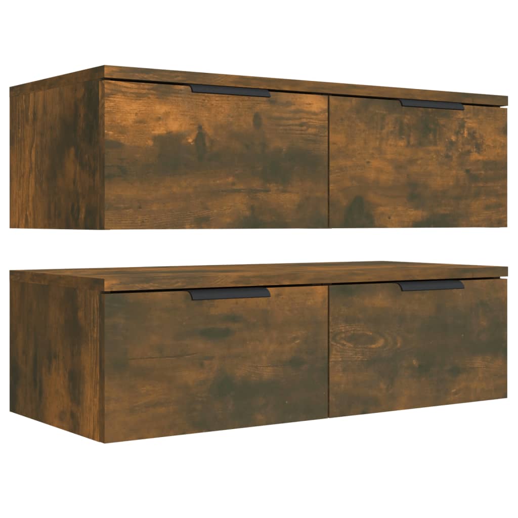 vægskabe 2 stk. 68x30x20 cm konstrueret træ røget egetræsfarve