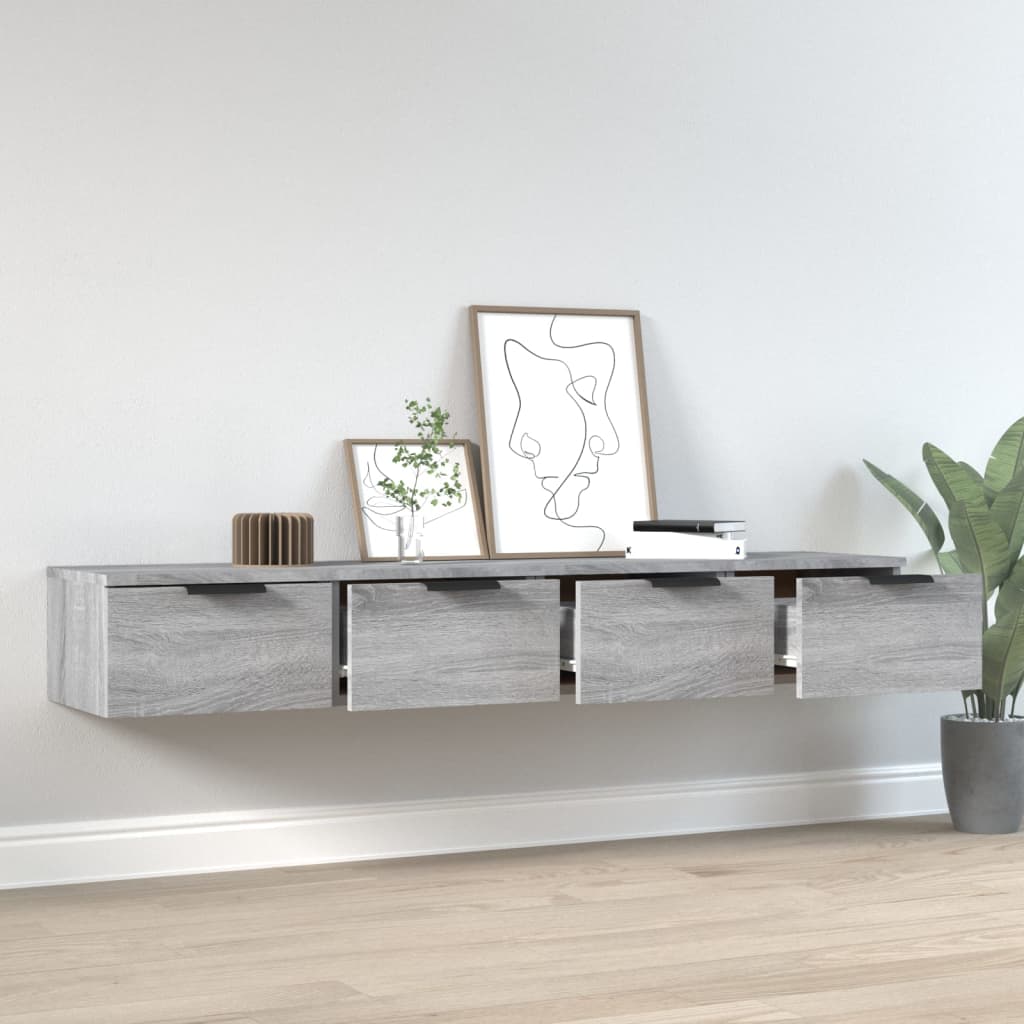 vægskabe 2 stk. 68x30x20 cm konstrueret træ grå sonoma-eg
