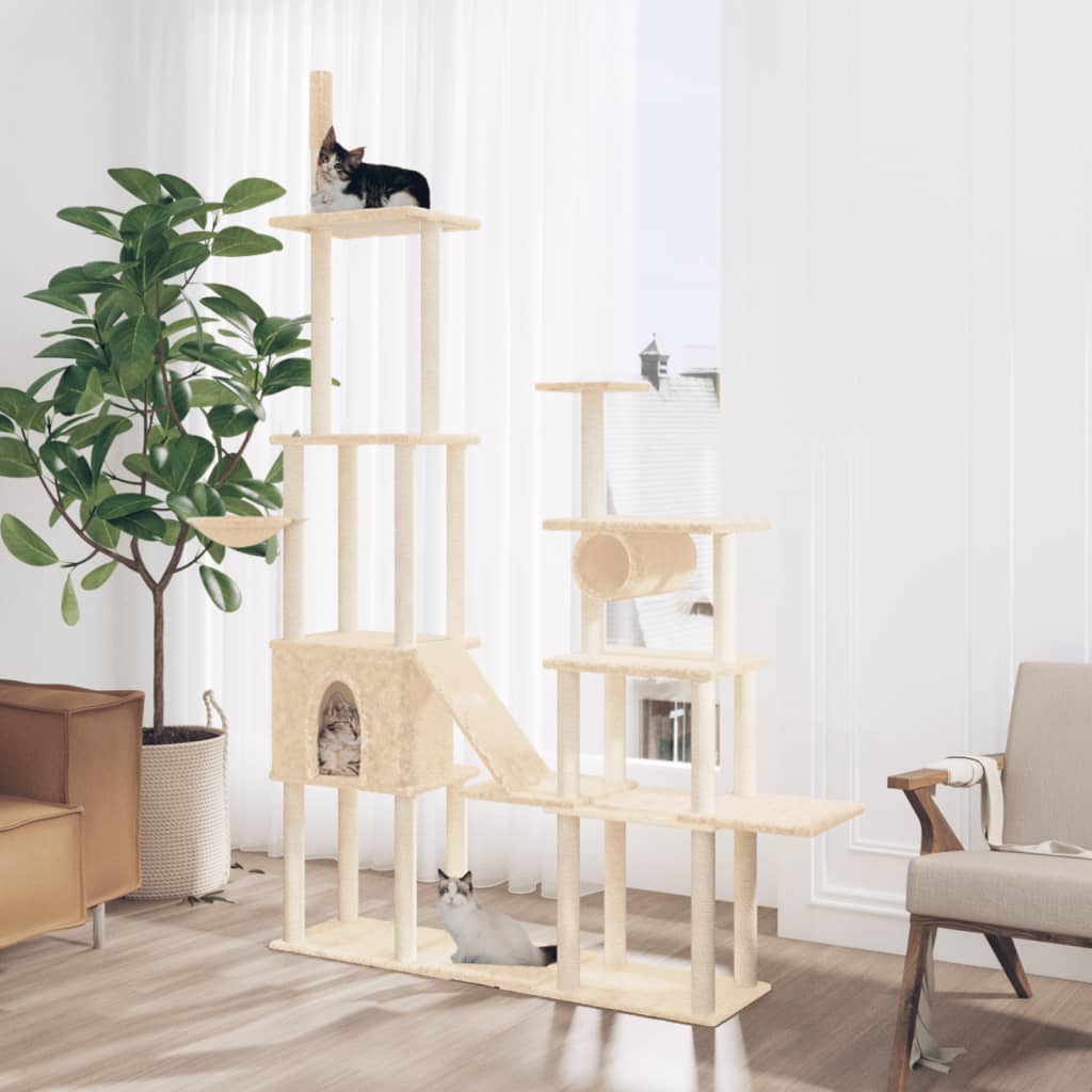 kradsetræ med sisalstolper 279 cm cremefarvet