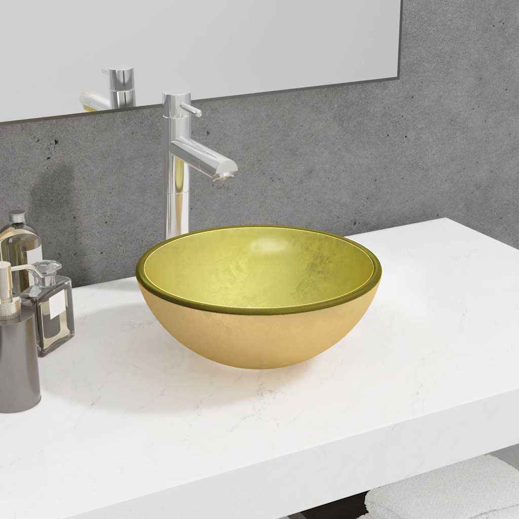 håndvask 30x12 cm hærdet glas guldfarvet