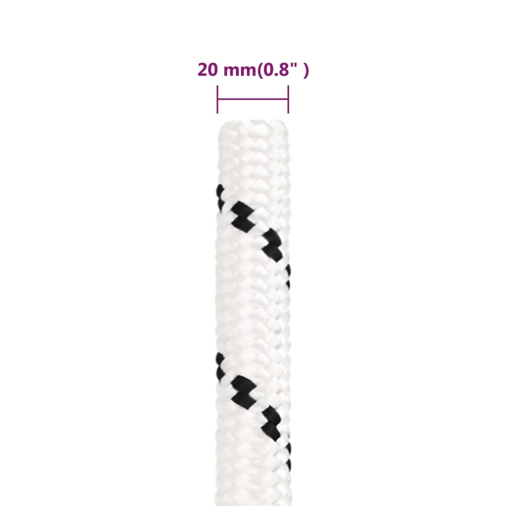 flettet tovværk 20 mm x 100 m polyester hvid