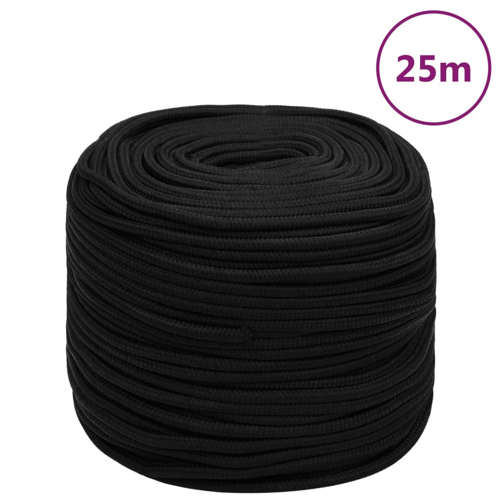 arbejdsreb 6 mm 25 m polyester sort