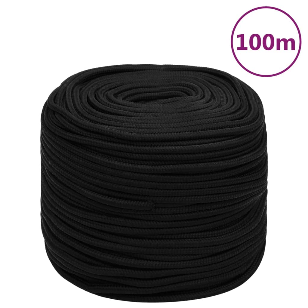 arbejdsreb 6 mm 100 m polyester sort