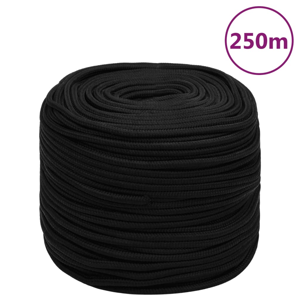arbejdsreb 6 mm 250 m polyester sort