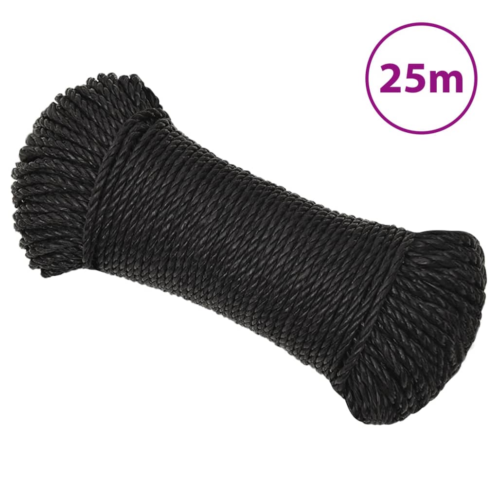 Arbejdsreb 3 mm 25 m - sort polypropylen, snoet
