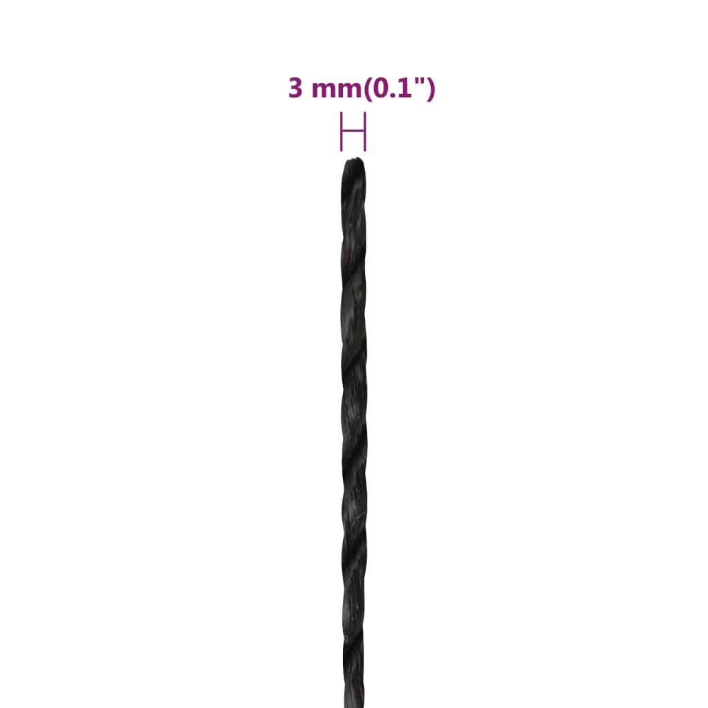 arbejdsreb 3 mm 25 m polypropylen sort