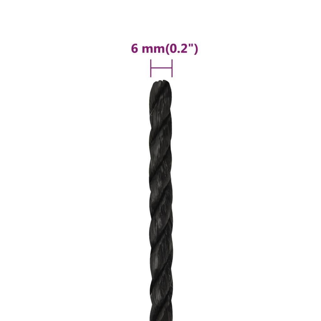 arbejdsreb 6 mm 250 m polypropylen sort