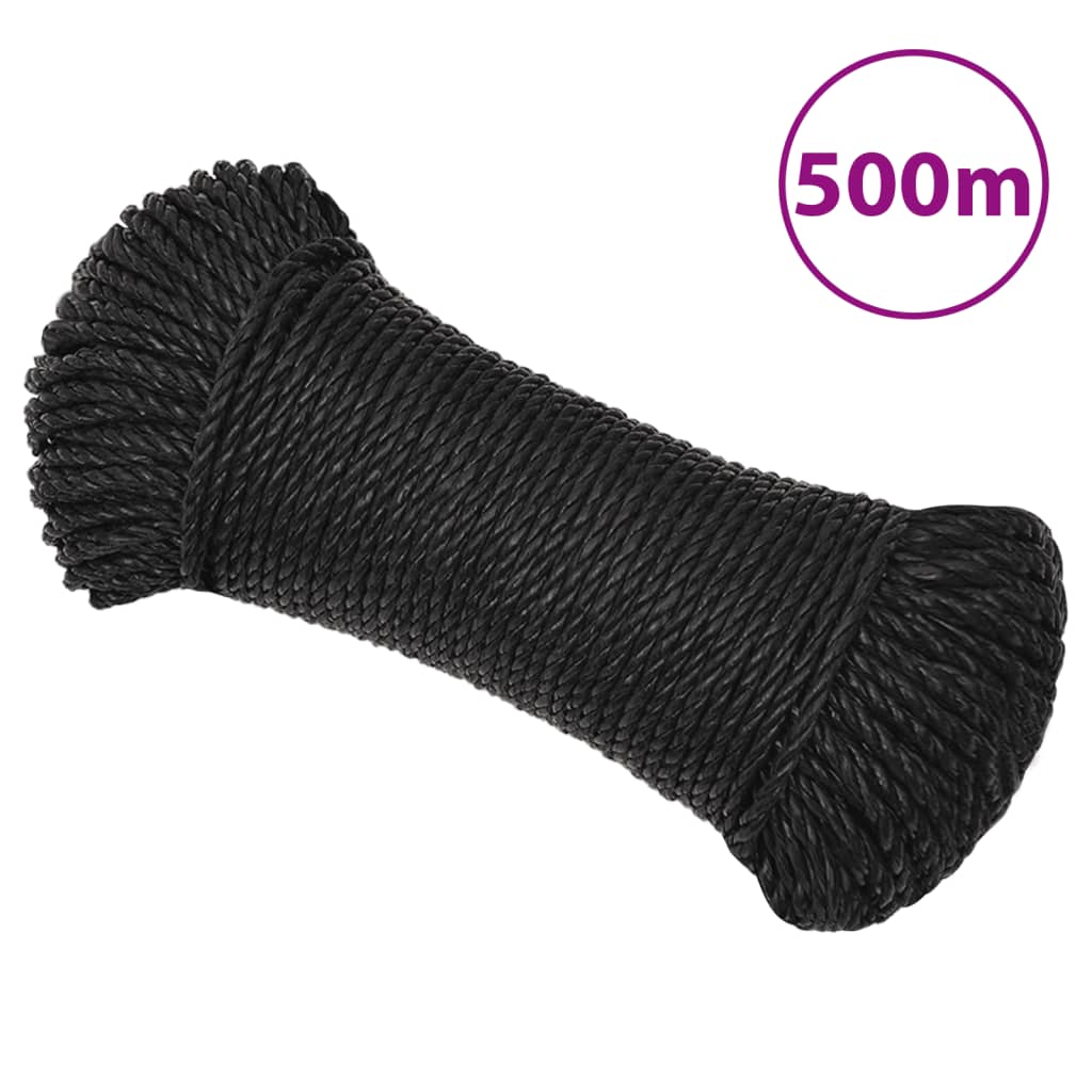 arbejdsreb 6 mm 500 m polypropylen sort