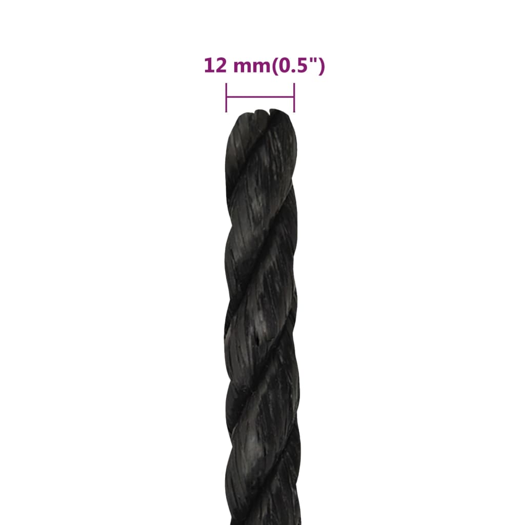 arbejdsreb 12 mm 500 m polypropylen sort