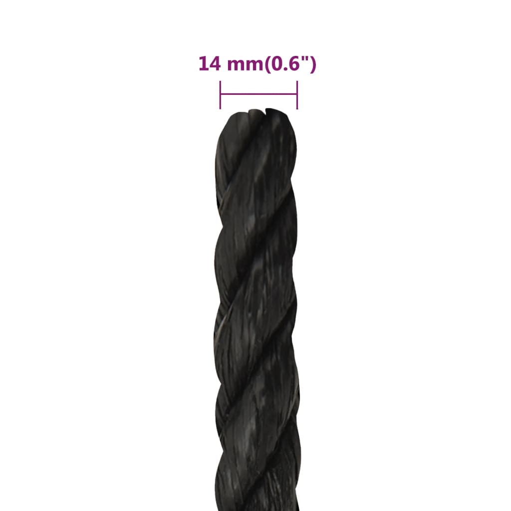 arbejdsreb 14 mm 100 m polypropylen sort