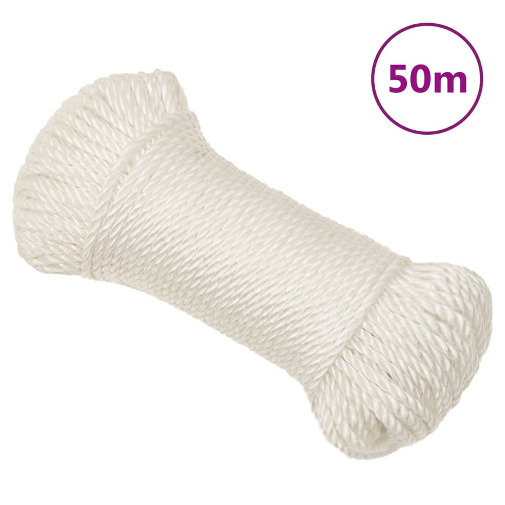 Arbejdsreb 6 mm - 50 m polypropylen, hvidt snoet reb