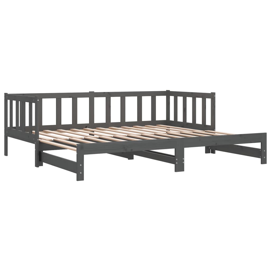 daybed med udtræk 2x(90x190) cm massivt fyrretræ grå
