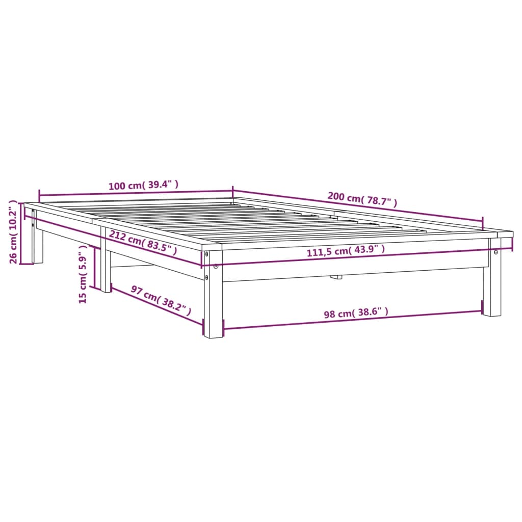 sengeramme 100x200 cm massivt fyrretræ grå