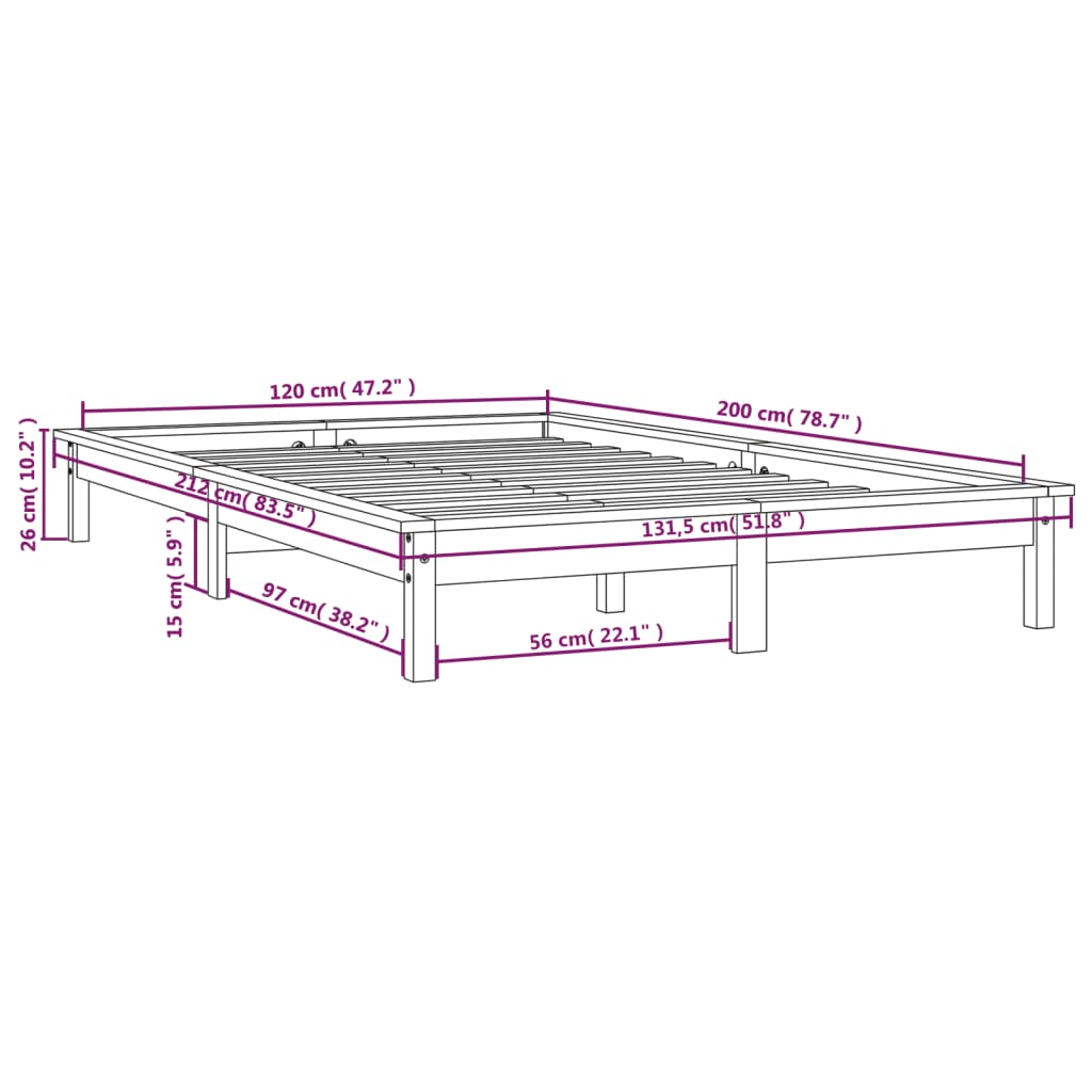 sengeramme 120x200 cm massivt fyrretræ