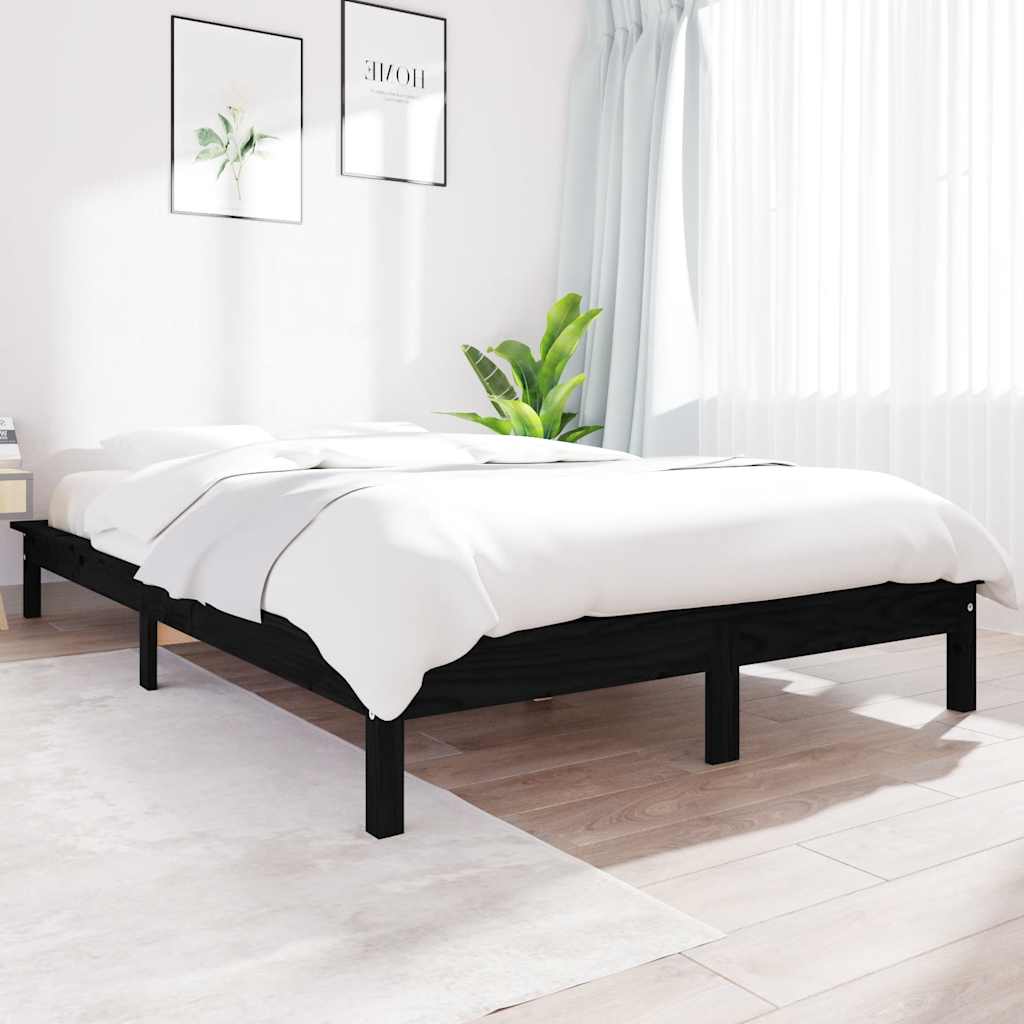 sengeramme 150x200 cm massivt fyrretræ sort