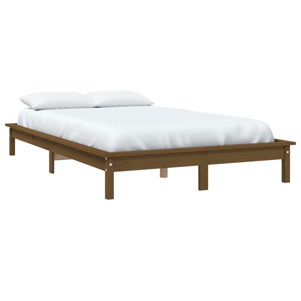 sengeramme 135x190 cm dobbelt massivt fyrretræ gyldenbrun