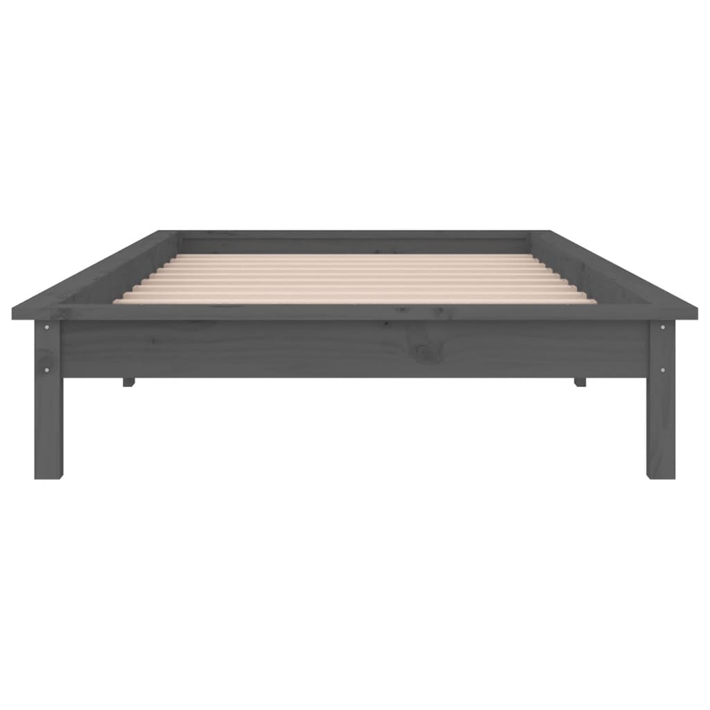 sengeramme med LED-lys 90x200 cm massivt træ grå
