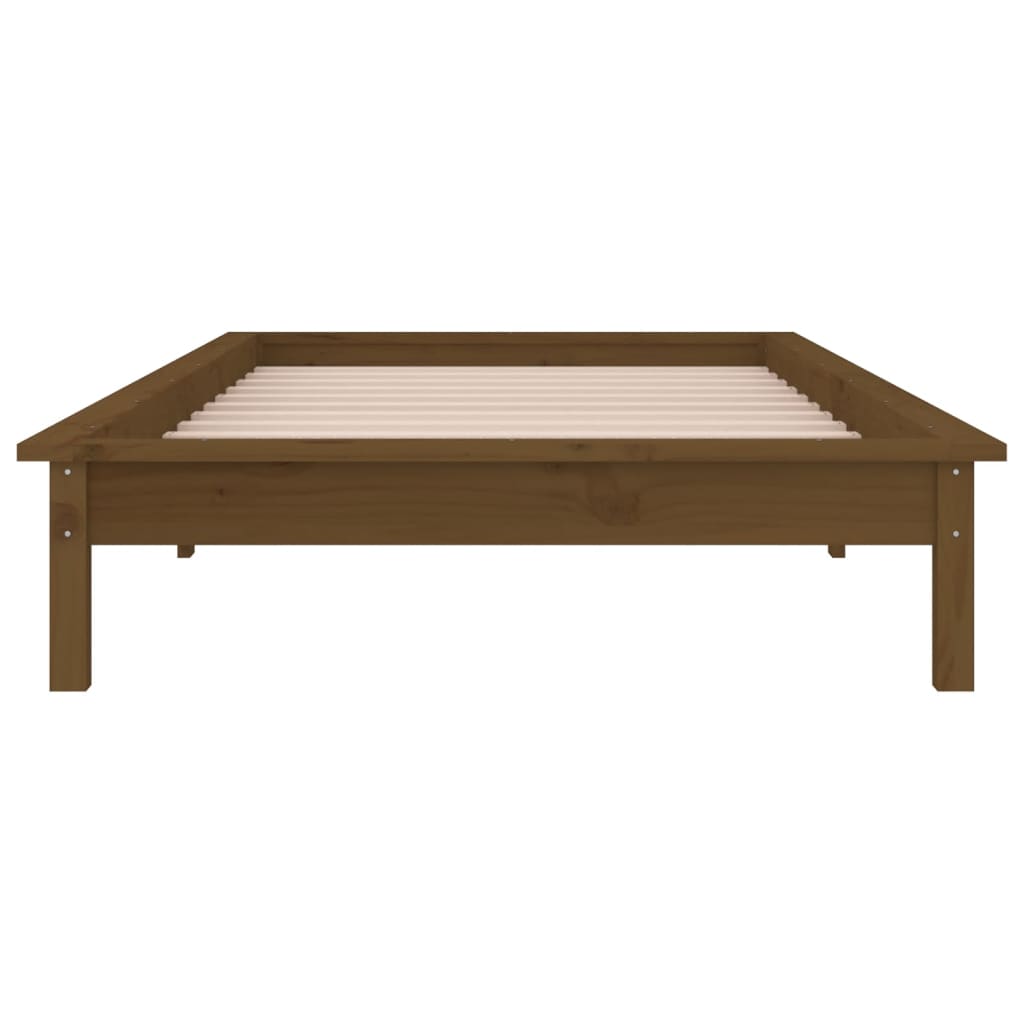 sengeramme med LED-lys 90x200 cm massivt træ gyldenbrun