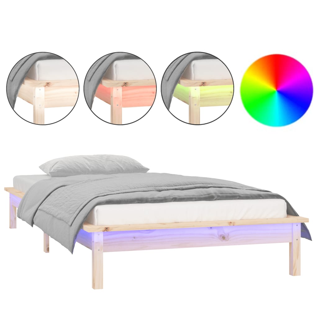 sengeramme med LED-lys 100x200 cm massivt træ