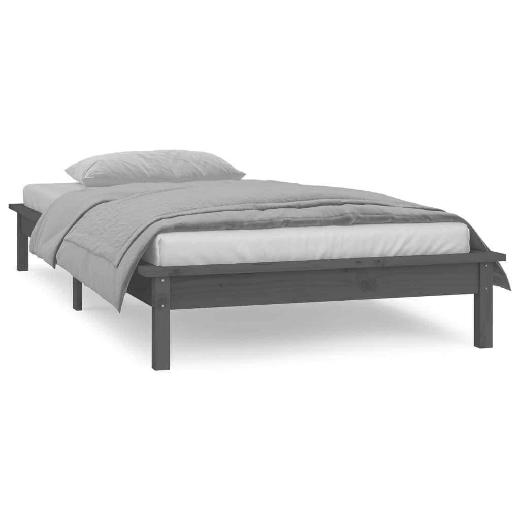sengeramme med LED-lys 100x200 cm massivt træ grå