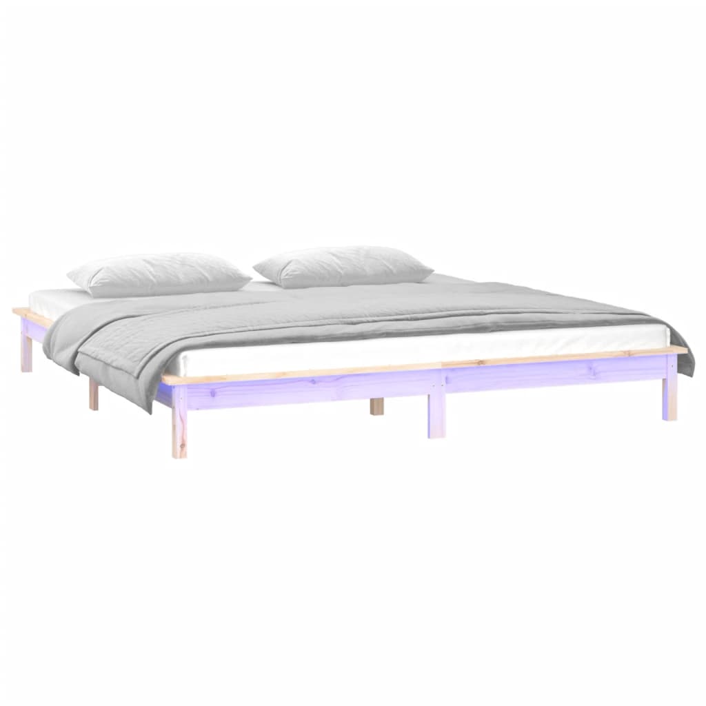 sengeramme med LED-lys 140x200 cm massivt træ