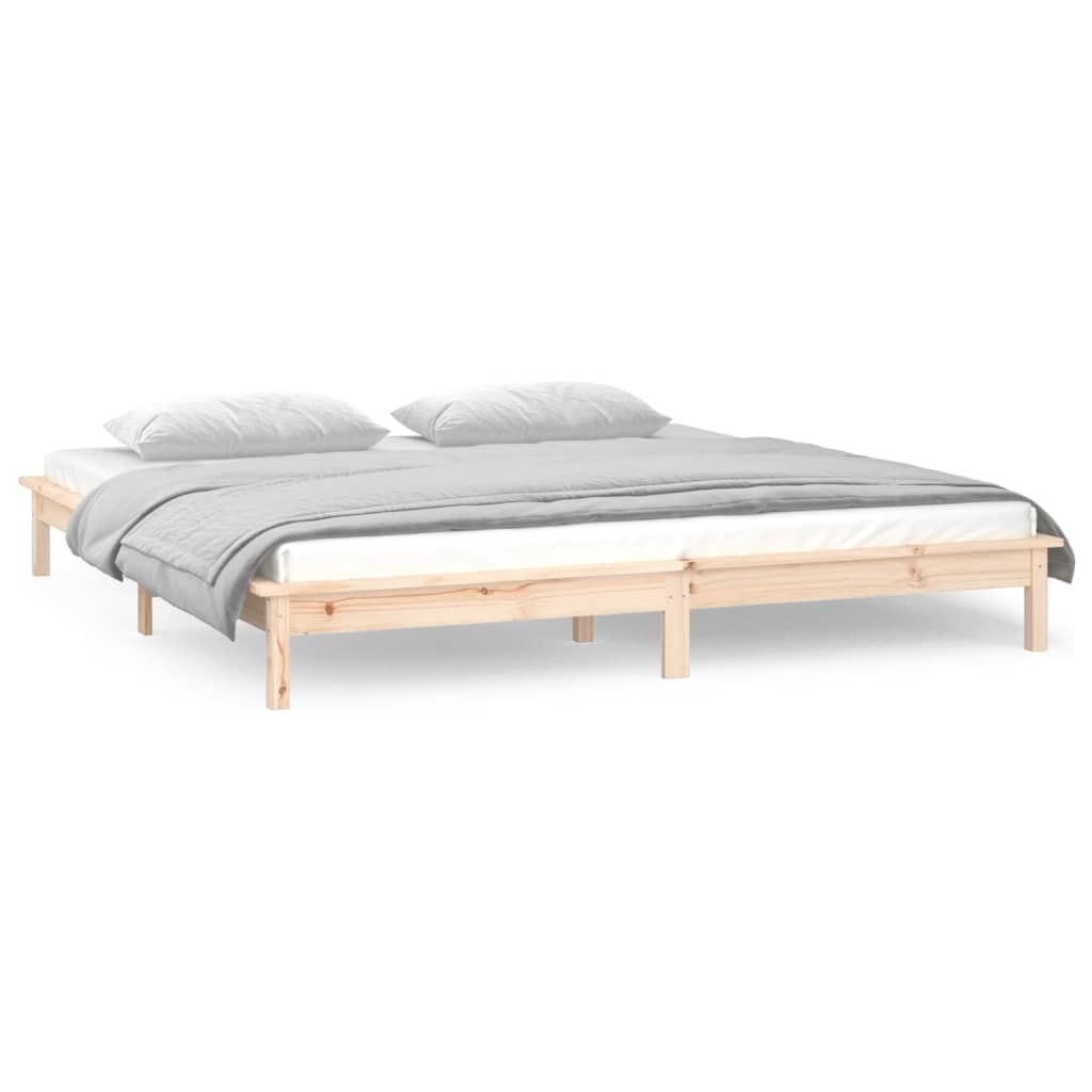 sengeramme med LED-lys 140x200 cm massivt træ