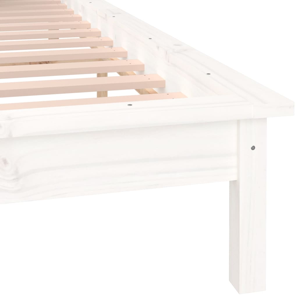 sengeramme med LED-lys 150x200 cm kingsize massivt træ hvid