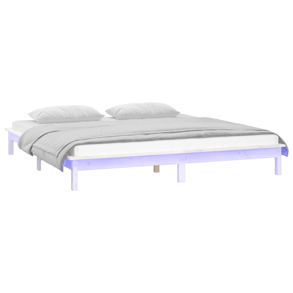 sengeramme med LED-lys 160x200 cm massivt træ hvid