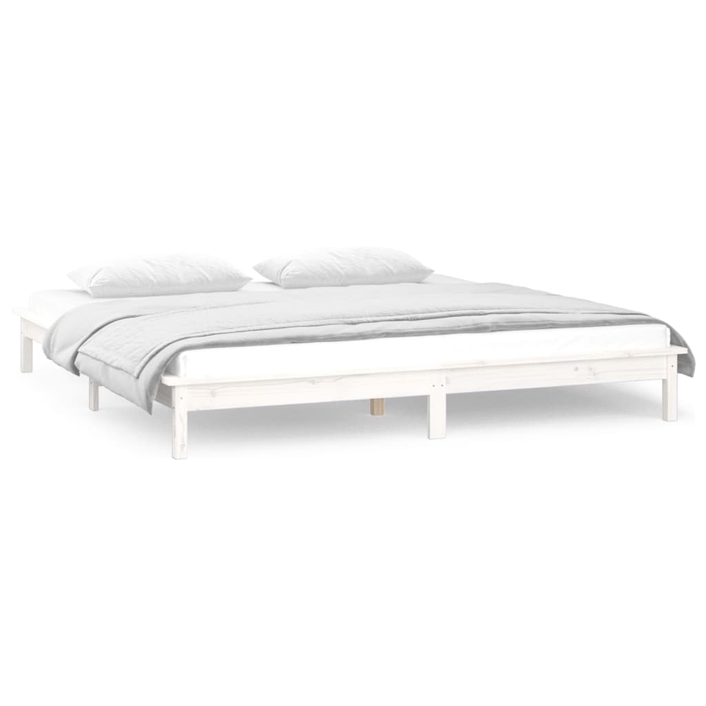 sengeramme med LED-lys 160x200 cm massivt træ hvid