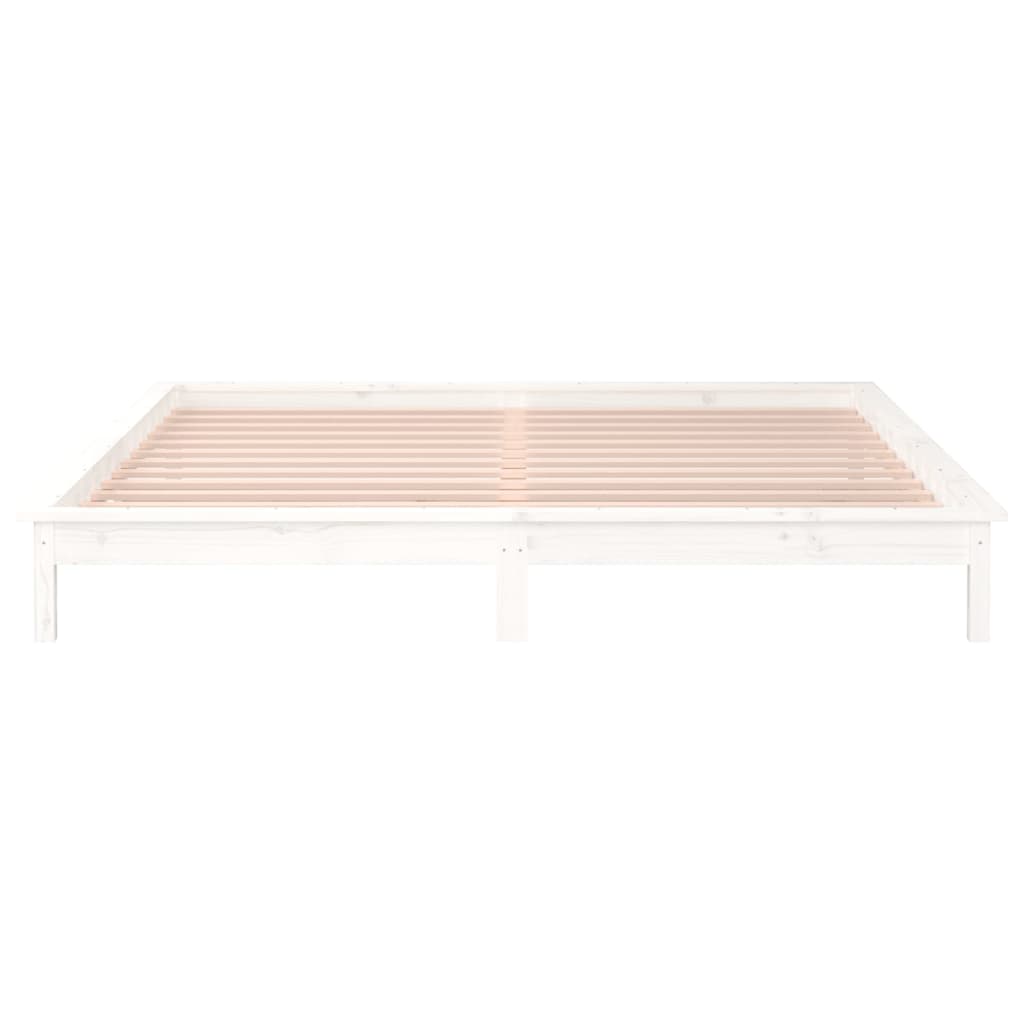 sengeramme med LED-lys 160x200 cm massivt træ hvid