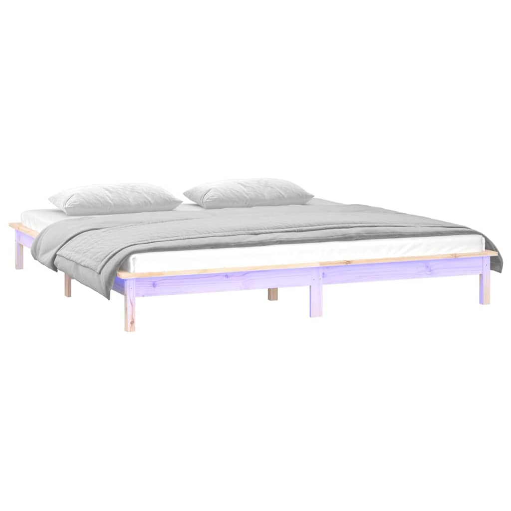 sengeramme med LED-lys 200x200 cm massivt træ