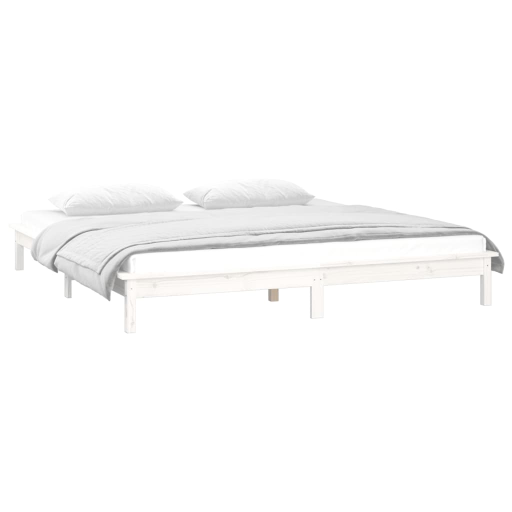 sengeramme med LED-lys 200x200 cm massivt træ hvid