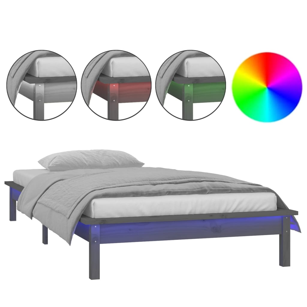 sengeramme med LED-lys 75x190 cm Small Single massivt træ grå