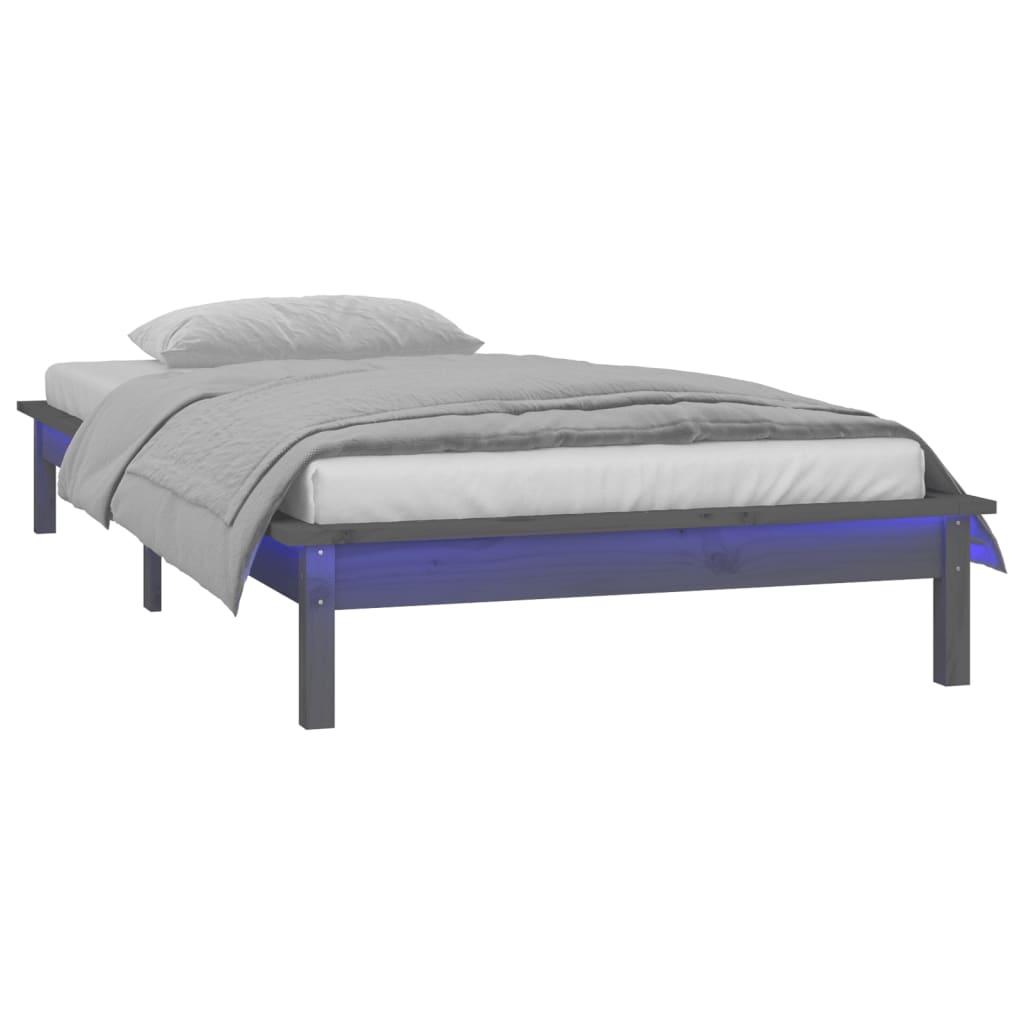 sengeramme med LED-lys 75x190 cm Small Single massivt træ grå
