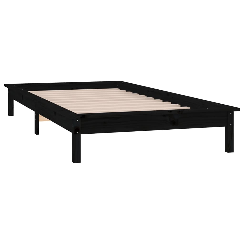 sengeramme med LED-lys 75x190 cm Small Single massivt træ sort