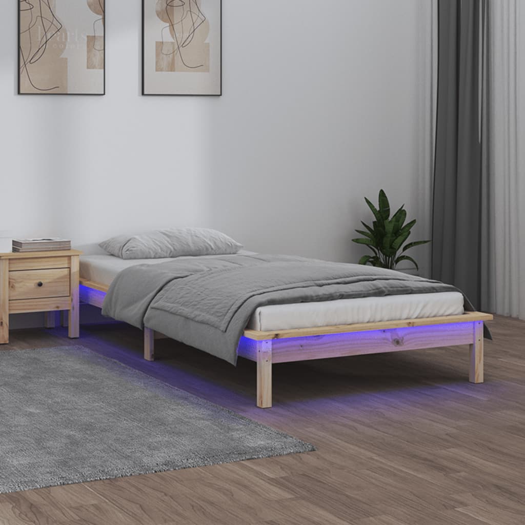 sengeramme med LED 90x190 cm Single massivt træ