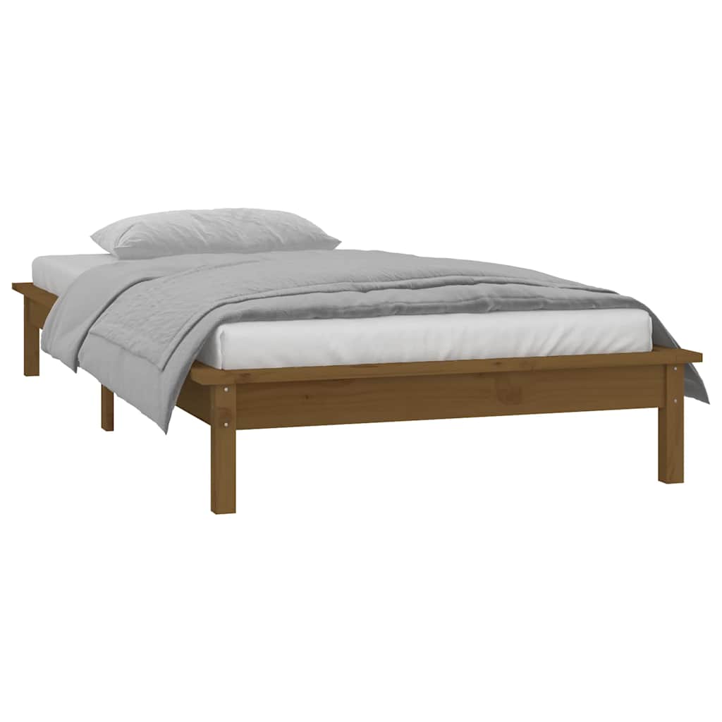 sengeramme med LED-lys 90x190 cm Single massivt træ gyldenbrun