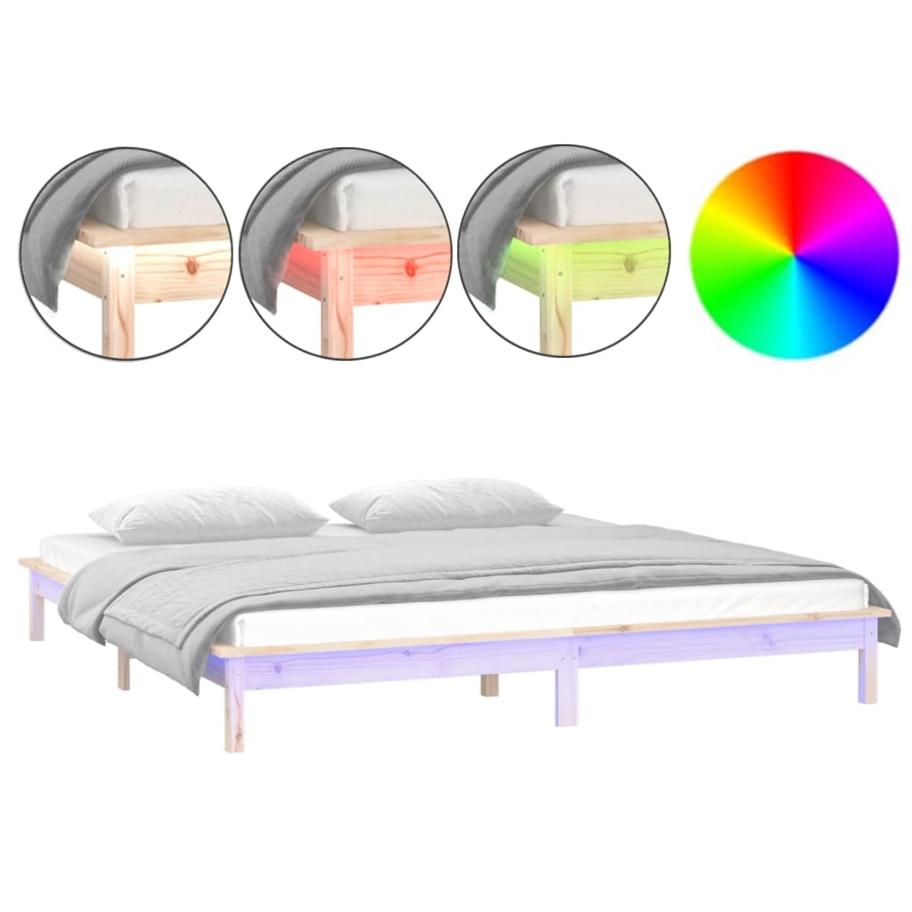 sengeramme med LED 135x190 cm dobbeltseng massivt træ