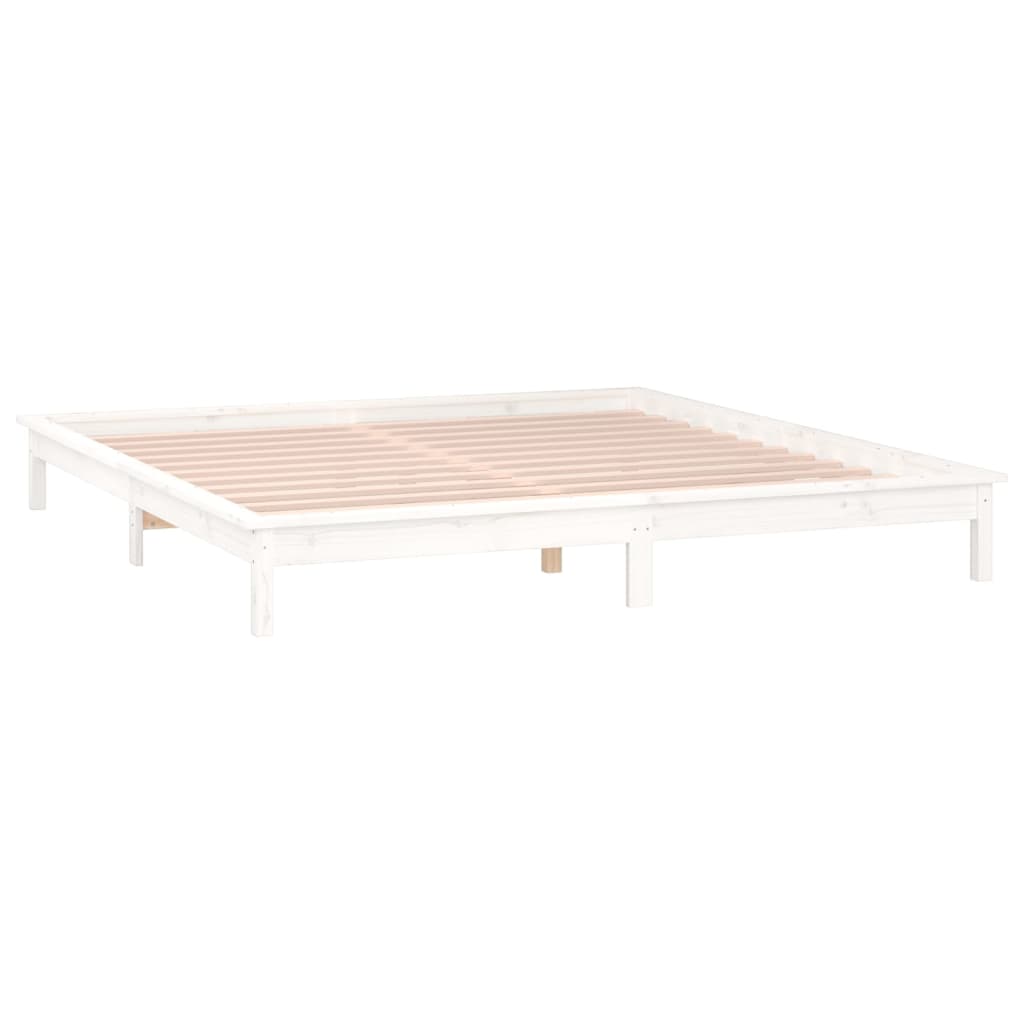 sengeramme med LED-lys 135x190 cm dobbelt massivt træ hvid