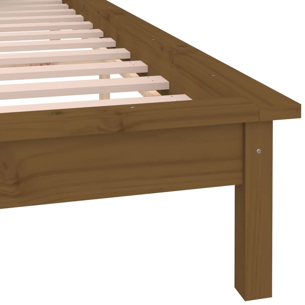 sengeramme med LED-lys 140x190 cm massivt træ gyldenbrun